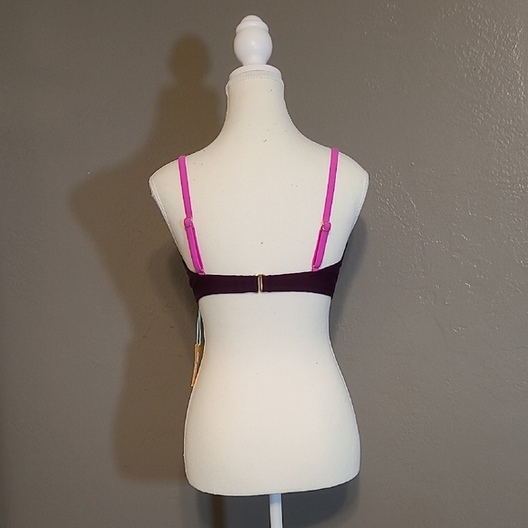 Kona Sol Women's Pink And Purple Color-block Bandeau Bikini Top Size Medium 8/10 - Picture 2 of 7